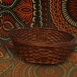 Basket Loop Handle Vintage Brown Wicker Hand Woven 9.5" Rustic Charm Afrohemian